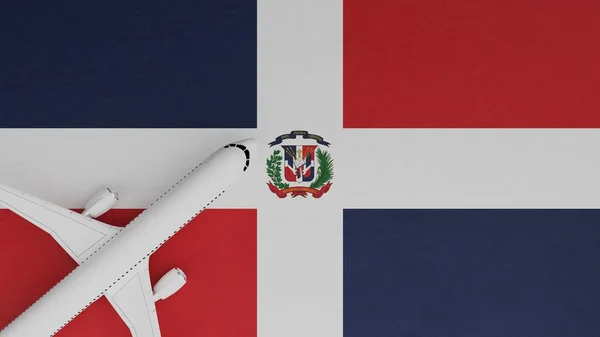 Top Down View of a Plane in the Corner on Top of the Country Flag of Dominican Republic