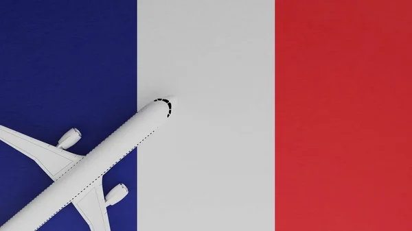 Top Down View of a Plane in the Corner on Top of the Country Flag of France