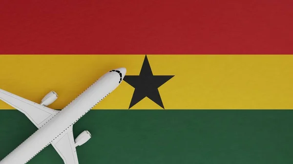 Top Down View of a Plane in the Corner on Top of the Country Flag of Ghana