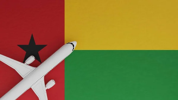 Top Down View of a Plane in the Corner on Top of the Country Flag of Guinea-Bissau