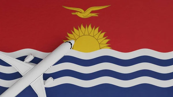Top Down View of a Plane in the Corner on Top of the Country Flag of Kiribati