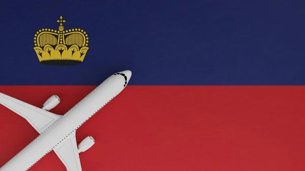 Top Down View of a Plane in the Corner on Top of the Country Flag of Liechtenstein