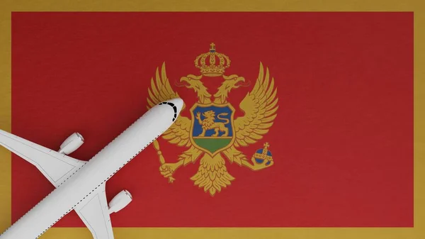 Top Down View of a Plane in the Corner on Top of the Country Flag of Montenegro