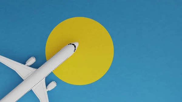 Top Down View of a Plane in the Corner on Top of the Country Flag of Palau