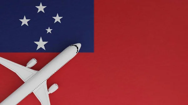 Top Down View of a Plane in the Corner on Top of the Country Flag of Samoa