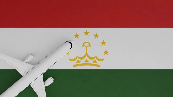 Top Down View of a Plane in the Corner on Top of the Country Flag of Tajikistan