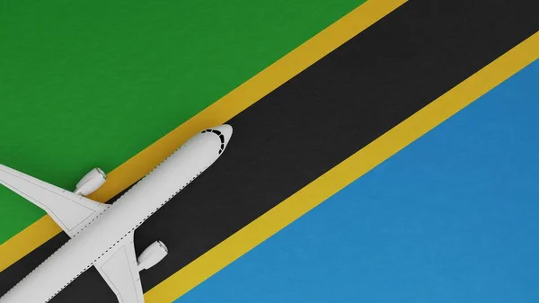 Top Down View of a Plane in the Corner on Top of the Country Flag of Tanzania