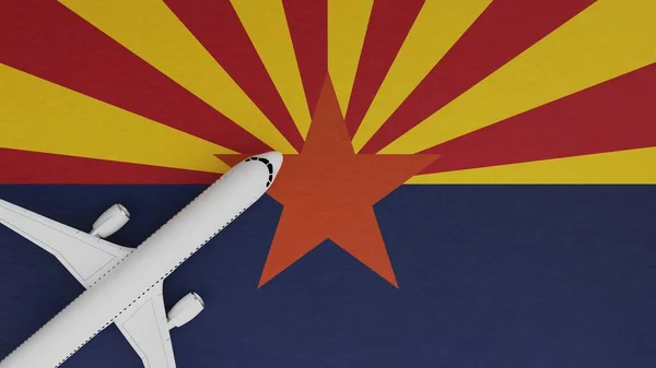 Top Down View of a Plane in the Corner on Top of the US State Flag of Arizona