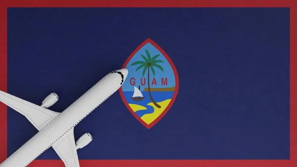 Top Down View of a Plane in the Corner on Top of the Flag of Guam