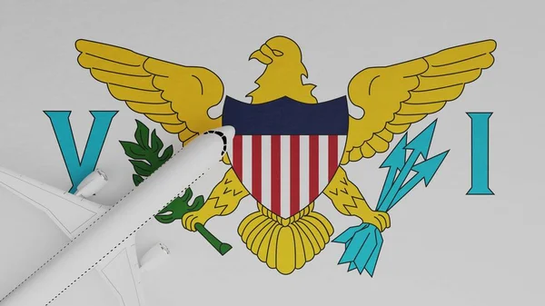 Top Down View of a Plane in the Corner on Top of the Flag of Virgin Islands (US)
