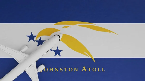 Top Down View of a Plane in the Corner on Top of the Flag of Johnston Atoll