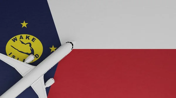 Top Down View of a Plane in the Corner on Top of the Flag of Wake Island