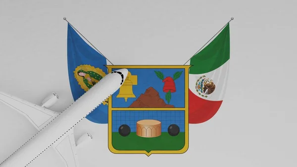 Top Down View of a Plane in the Corner on Top of the Flag of Hidalgo