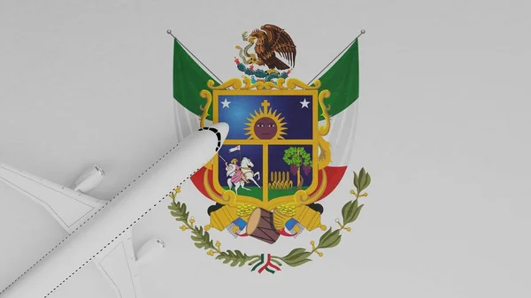 Top Down View of a Plane in the Corner on Top of the Flag of Queretaro