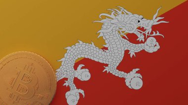 Bhutan Bayrağının Sol Altında Altın Bitcoin