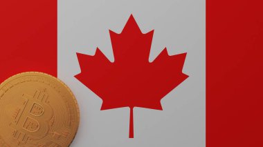 Kanada Bayrağının Sol Altında Altın Bitcoin