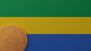Gabon Bayrağının Sol Altında Altın Bitcoin