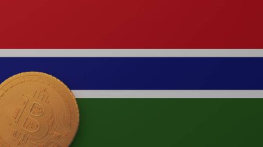 Gambiya bayrağının sol alt köşesinde altın Bitcoin var.