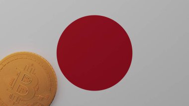 Japon Bayrağının Sol Altında Altın Bitcoin