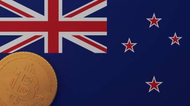 Yeni Zelanda Bayrağı Altında Altın Bitcoin Sol Köşesinde