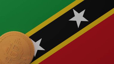 Saint Kitts ve Nevis bayrağının sol alt köşesinde altın Bitcoin