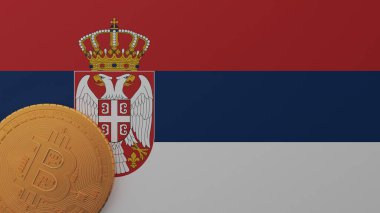 Sırbistan Bayrağının Sol Altında Altın Bitcoin