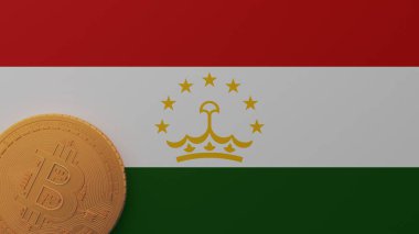 Tacikistan Bayrağının Sol Altında Altın Bitcoin