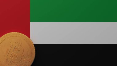 Birleşik Arap Emirlikleri Ülke Bayrağının Sol Altında Altın Bitcoin