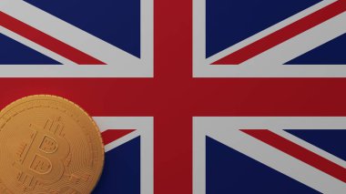 Birleşik Krallık Bayrağının Sol Altında Altın Bitcoin