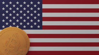 Amerika Birleşik Devletleri Bayrağının Sol Altında Altın Bitcoin