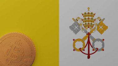 Vatikan Bayrağının Sol Altında Altın Bitcoin