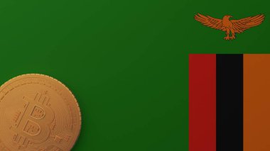Zambiya Bayrağının Sol Altında Altın Bitcoin