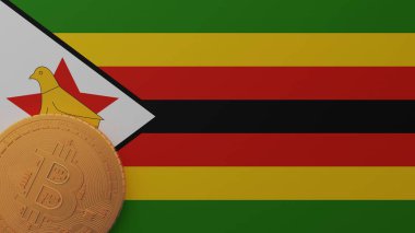 Zimbabve bayrağının sol alt köşesinde altın Bitcoin var.