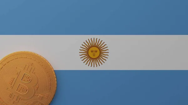 Bitcoin Ouro Canto Inferior Esquerdo Bandeira País Argentina — Fotografia de Stock