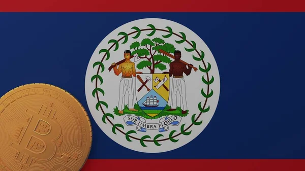 Bitcoin Oro Nell Angolo Basso Sinistra Sulla Bandiera Del Belize — Foto Stock