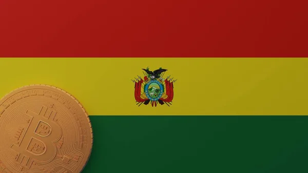 Bitcoin Oro Esquina Inferior Izquierda Bandera Del País Bolivia — Foto de Stock