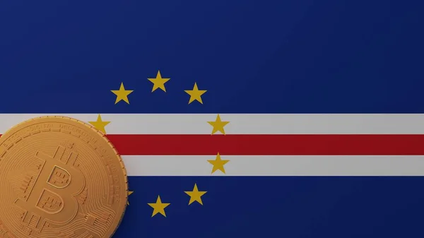 Bitcoin Emas Sudut Kiri Bawah Pada Bendera Negara Tanjung Verde — Stok Foto