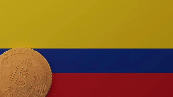 Bitcoin Oro Esquina Inferior Izquierda Bandera Del País Colombia —  Fotos de Stock