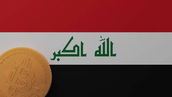 Bitcoin Emas Sudut Kiri Bawah Pada Bendera Negara Irak — Stok Foto