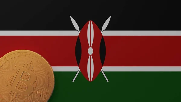 Guld Bitcoin Nedre Vänstra Hörnet Landets Flagga Kenya — Stockfoto