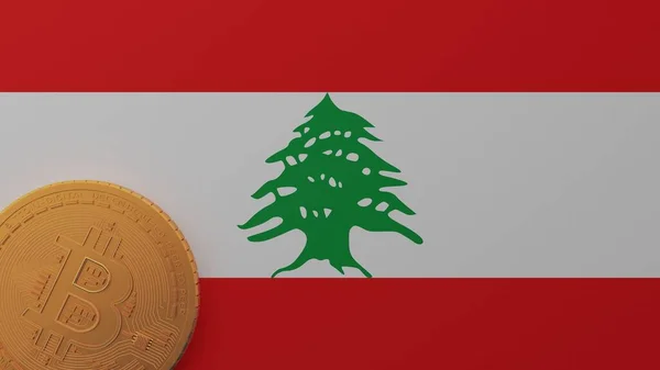 Gullbitcoin Det Nederste Venstre Hjørnet Libanons Nasjonalflagg – stockfoto