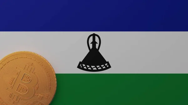 Guld Bitcoin Nedre Vänstra Hörnet Landets Flagga Lesotho — Stockfoto