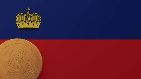 Gold Bitcoin Linker Benedenhoek Landvlag Van Liechtenstein — Stockfoto
