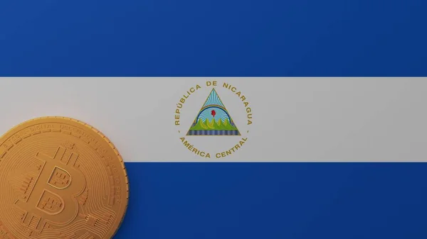 Bitcoin Oro Esquina Inferior Izquierda Bandera Nicaragua —  Fotos de Stock