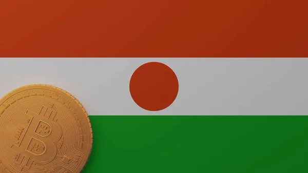 Złota Bitcoin Lewym Dolnym Rogu Flagi Kraju Niger — Zdjęcie stockowe