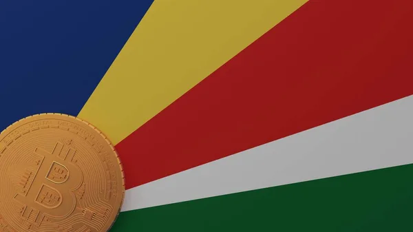 Золотий Біткоїн Лівому Куті Сільському Прапорі Сейшельських Островів — стокове фото