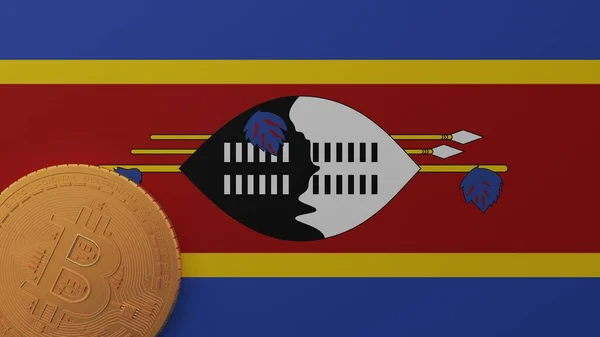 Guld Bitcoin Nedre Vänstra Hörnet Country Flag Swaziland — Stockfoto