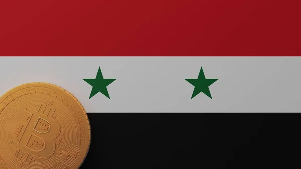 Guld Bitcoin Nederste Venstre Hjørne Landet Flag Syrien - Stock-foto