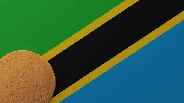 Guld Bitcoin Nedre Vänstra Hörnet Land Flaggan Tanzania — Stockfoto