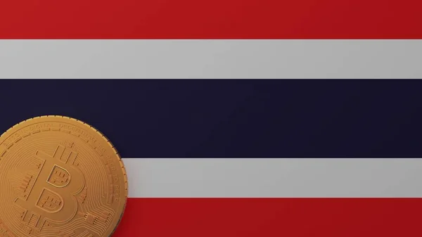 タイの国旗の左下隅にあるゴールドビットコイン — ストック写真